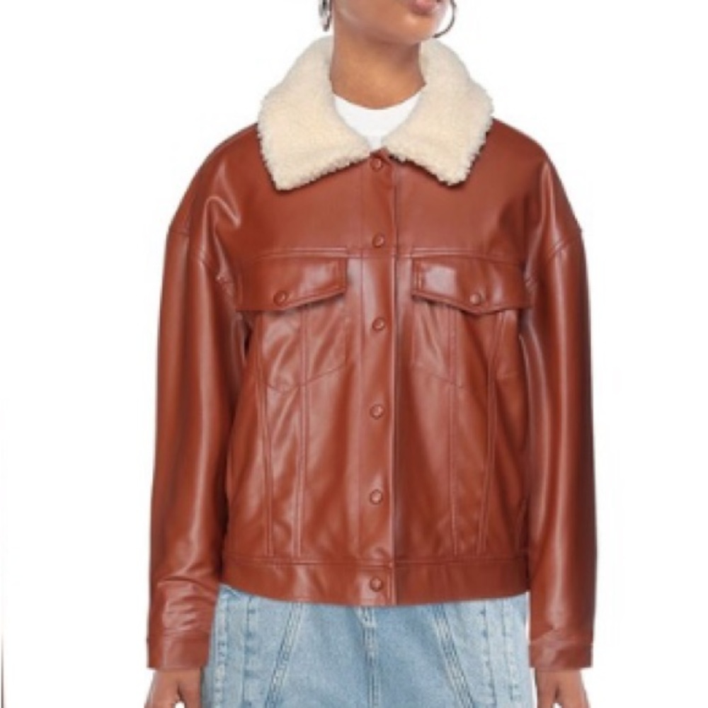 Kengstar Tan Leather and Sherpa Jacket